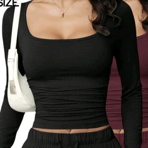 Black Long Sleeve Square Neck Top